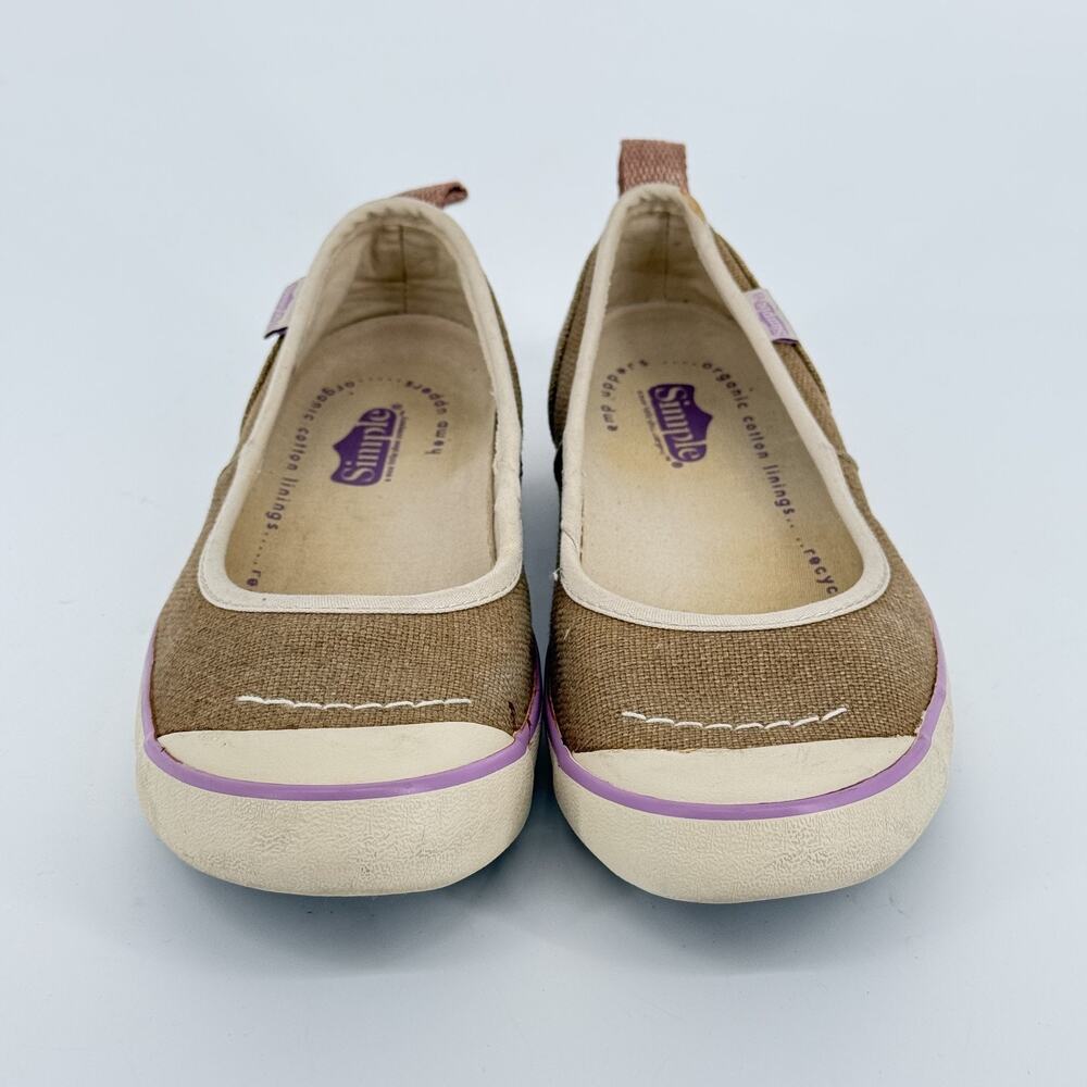 Simple EcoSneaks Hemp Flats Womens Slip On Sz 6.5 Brown Cream Organic Eco Shoes - Picture 3 of 11